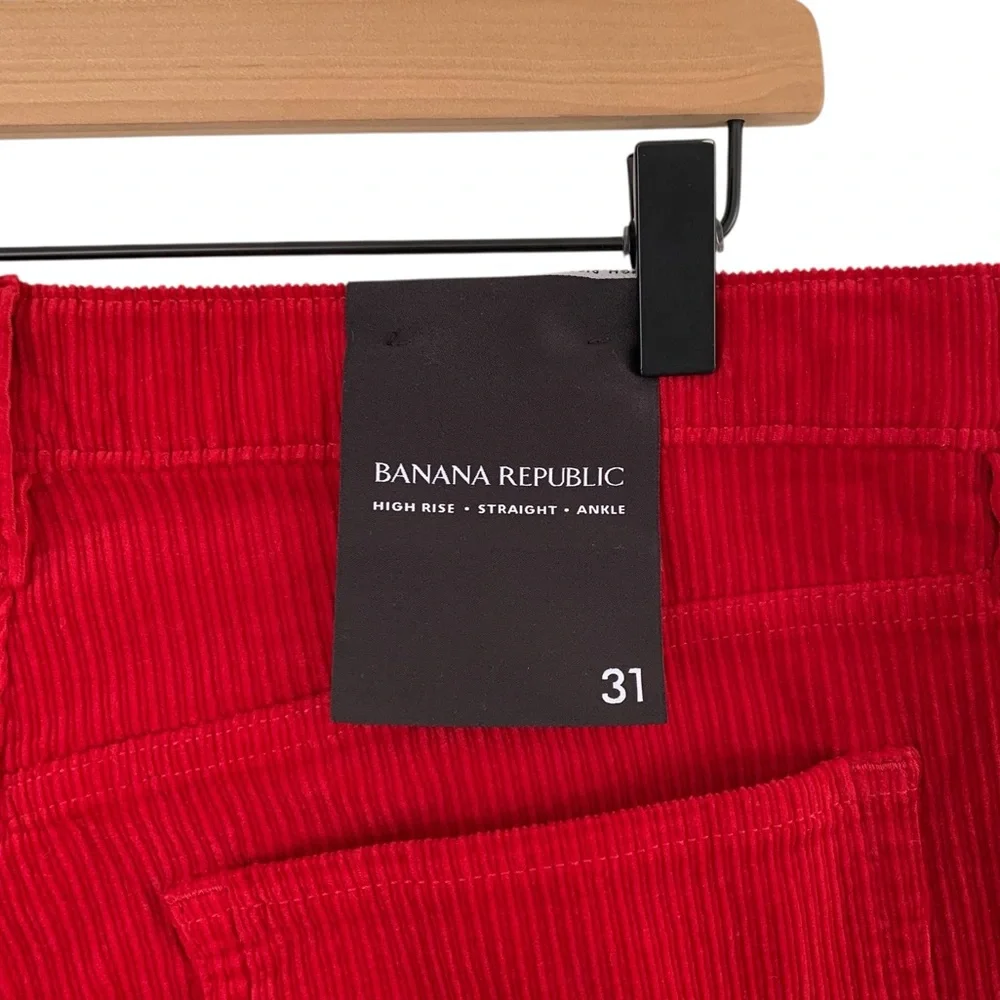 Banana Republic Bright Red High Rise Button Fly Straight Leg Corduroy Pants - Picture 11 of 12